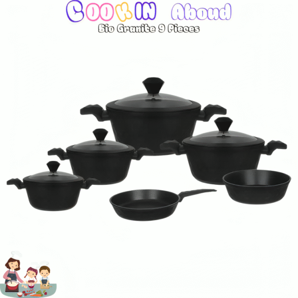 Cooking Aboud Bio Granite Diamond, Cookware Set , 10 Pieces - Black ...