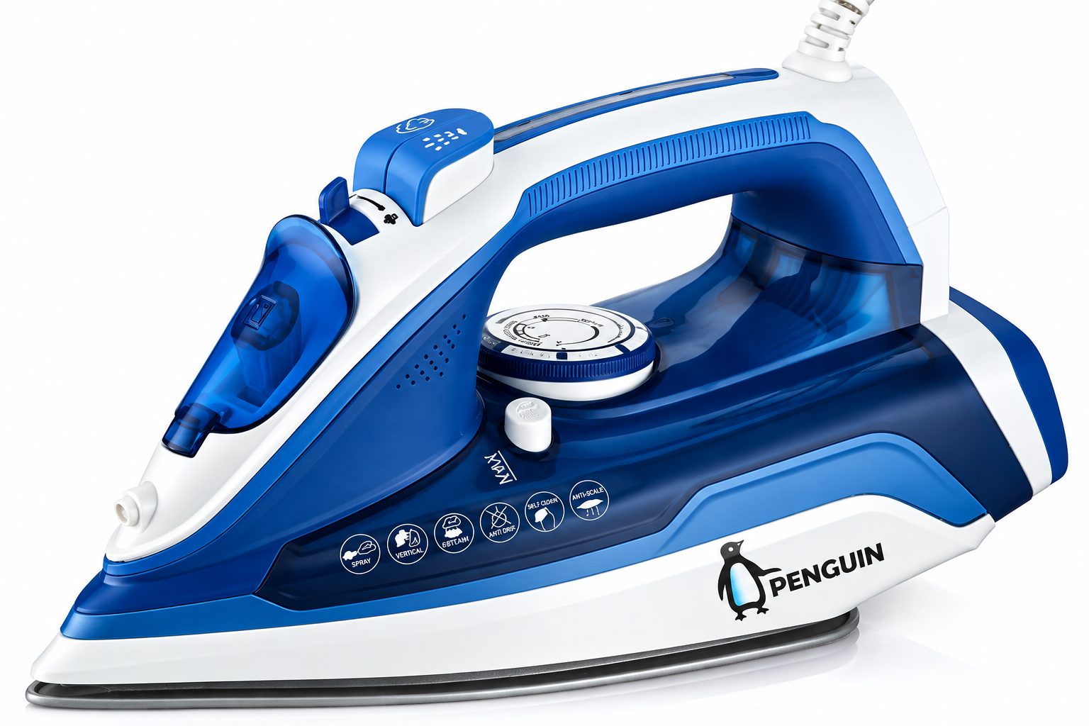 Blue and White Penguin Steam Iron Penguin Steam Iron – 2200W, Ceramic Soleplate, 350ml Water Tank, Blue – PI2200W - Image 1